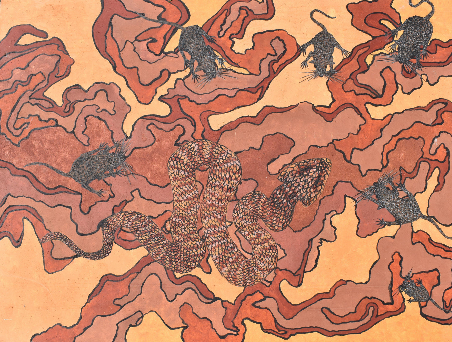 Ochre Paintings - Hand crushed and paintined.